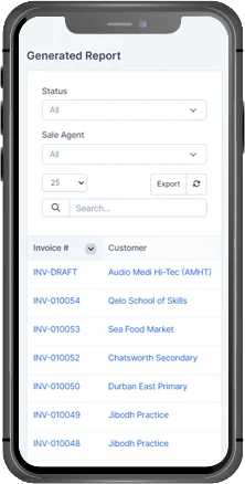 CRM Online's generated invoice report on a phone